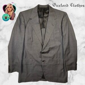 Oxxford Clothes Blazer Men's 40R Super 100s 2 Button Windowpane Gray Suit Jacket